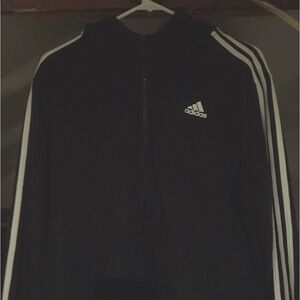 adidas Black and White Essentials 3 Stripes Full Zip Fleece Hoodie